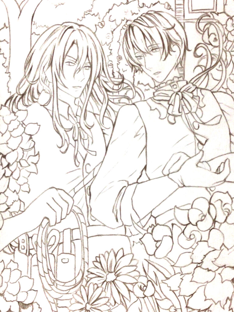 長髪の庭師と主イラスト