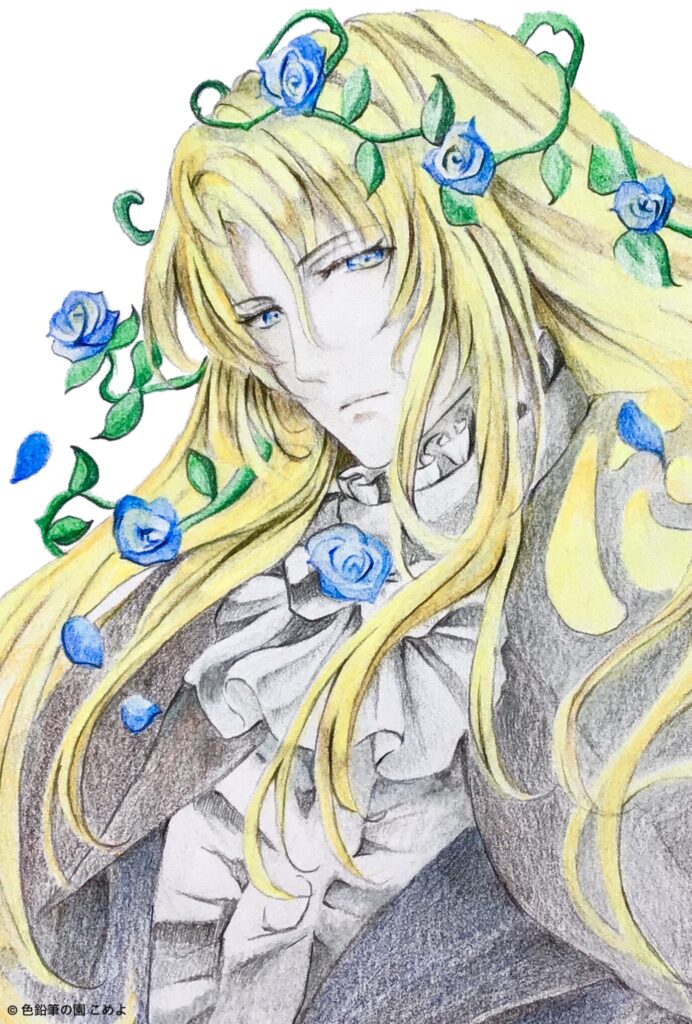 金髪の男性と薔薇