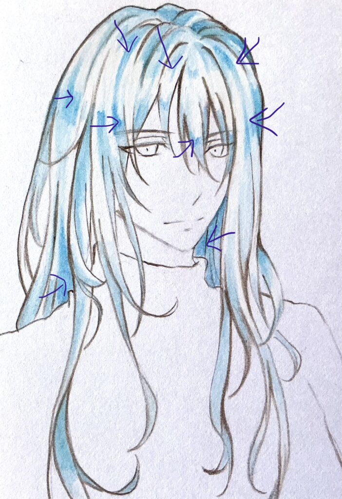 青色を塗ったところの矢印