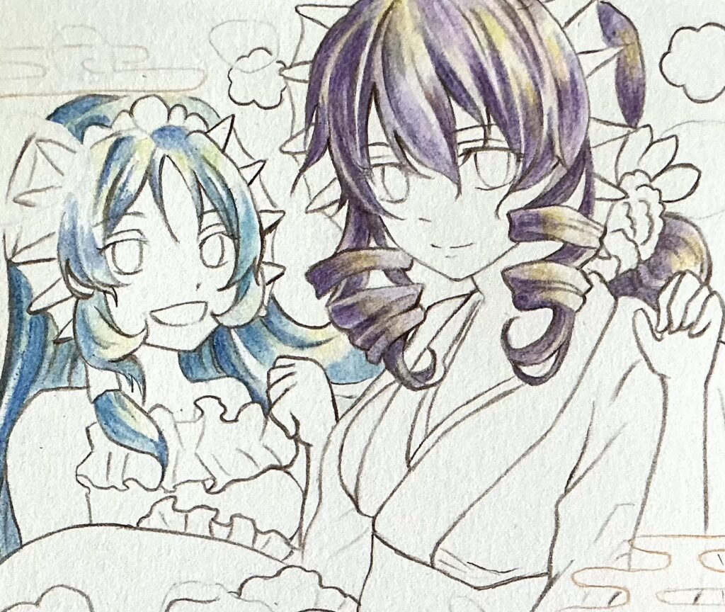 青色の髪を塗る