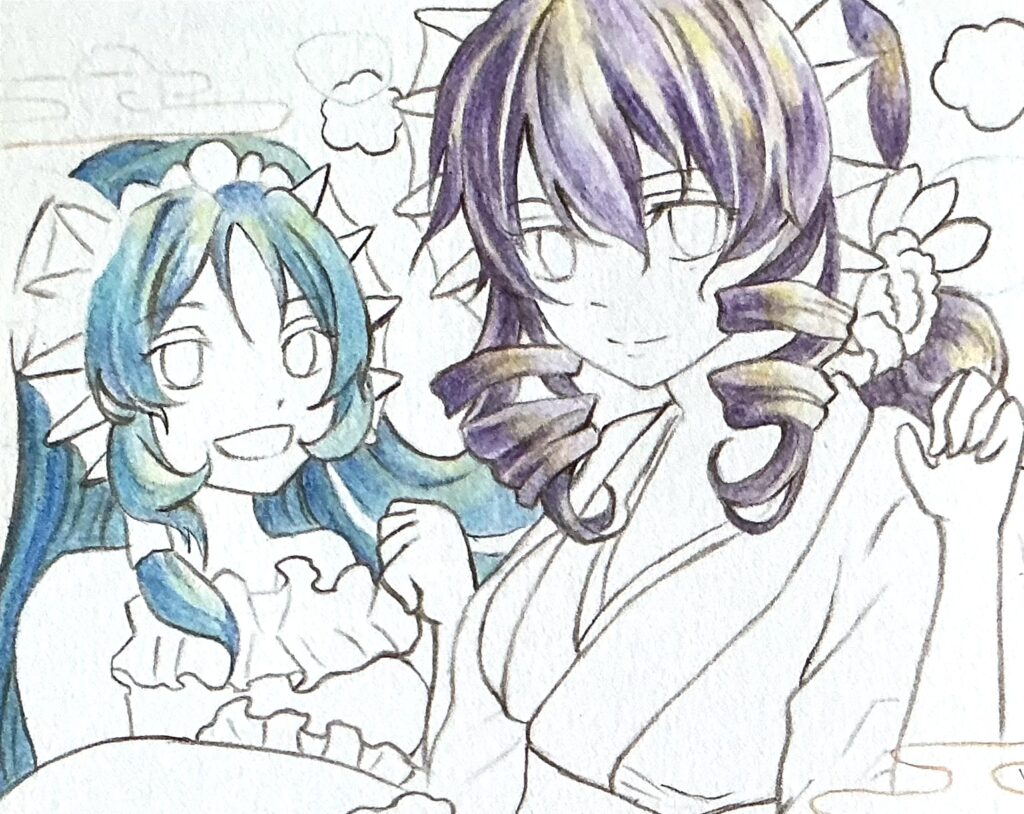 青色の髪を塗る