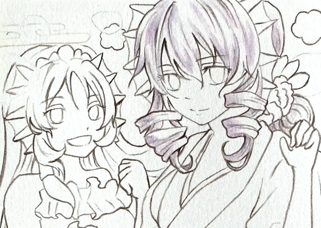 紫色の髪を塗る