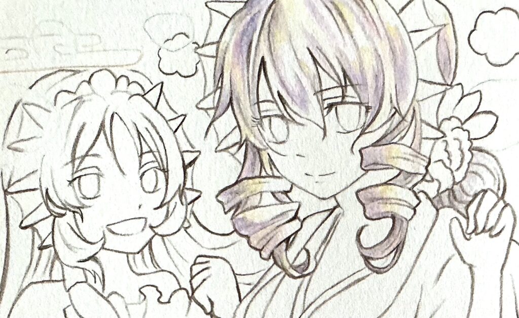 紫色の髪を塗る