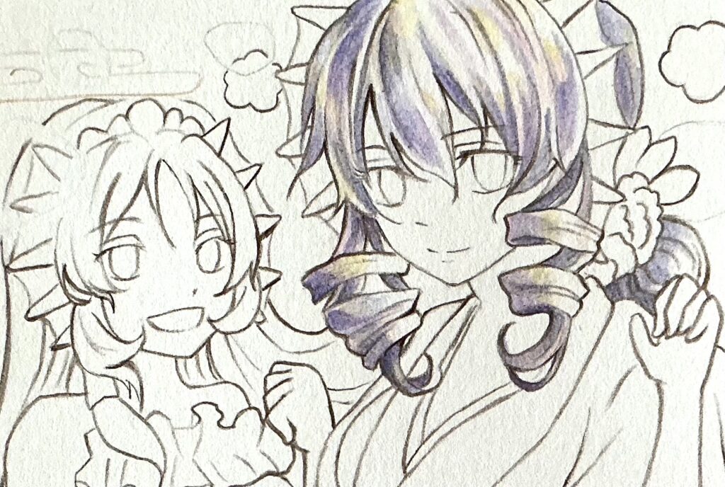 紫色の髪を塗る