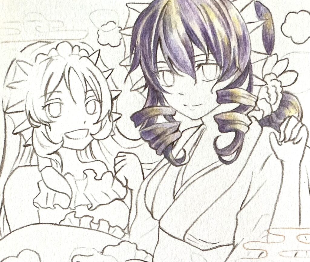 紫色の髪を塗る