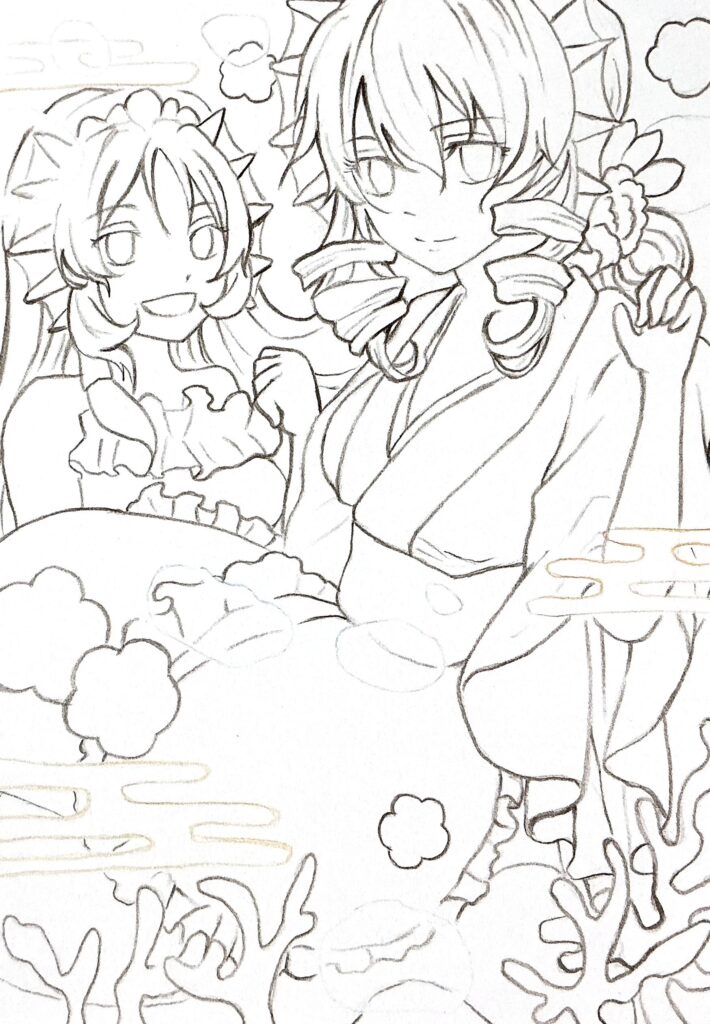 人魚線画イラスト