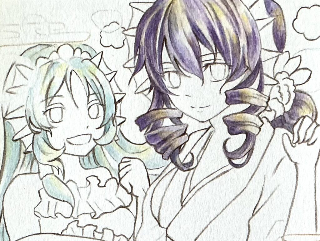 青色の髪を塗る