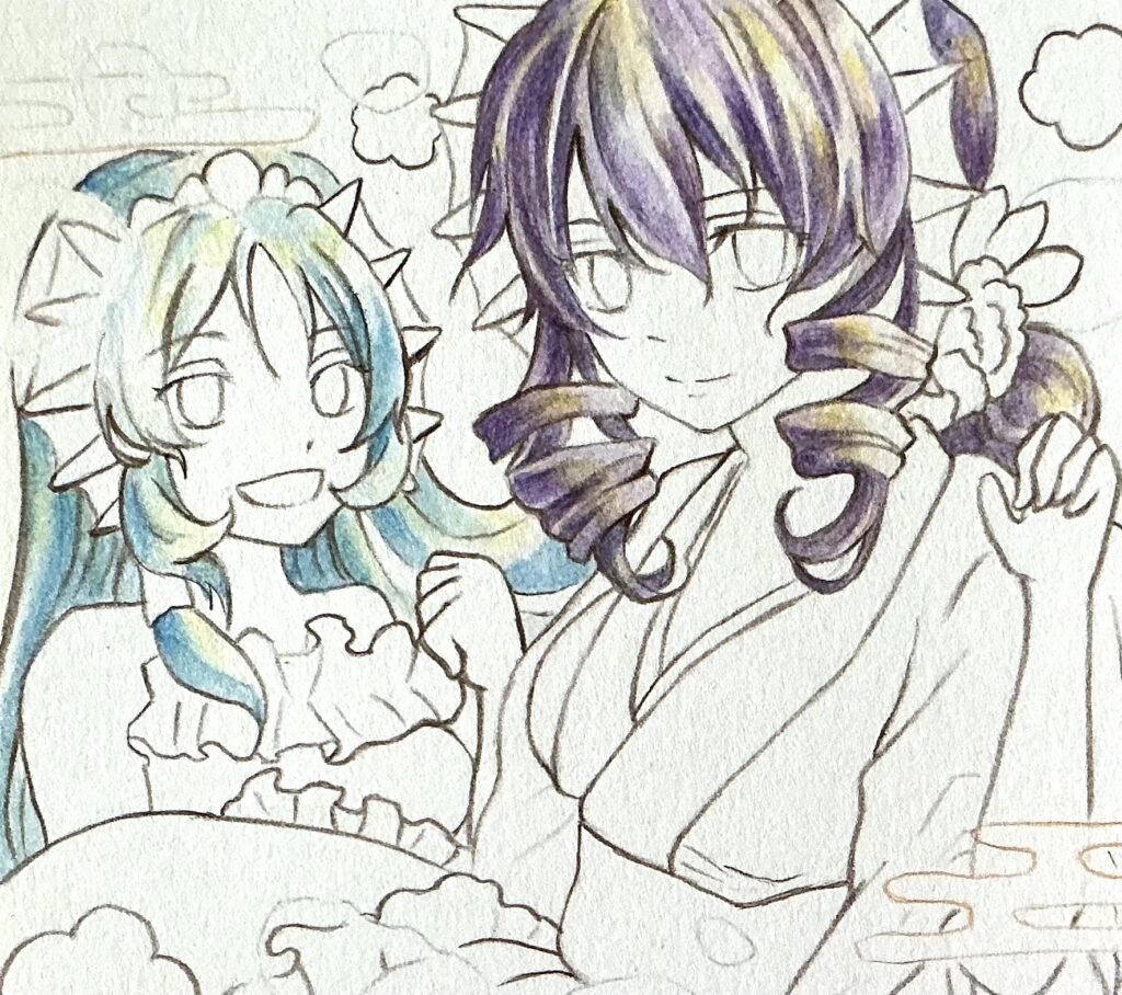 青色の髪を塗る