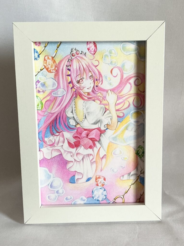 ピンク色の人魚イラスト原画
