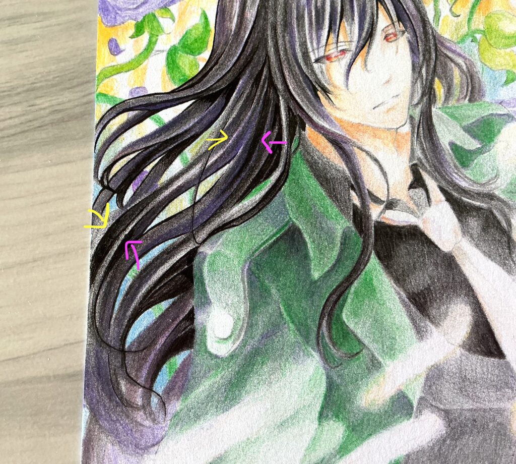 髪の毛を段差的に塗る